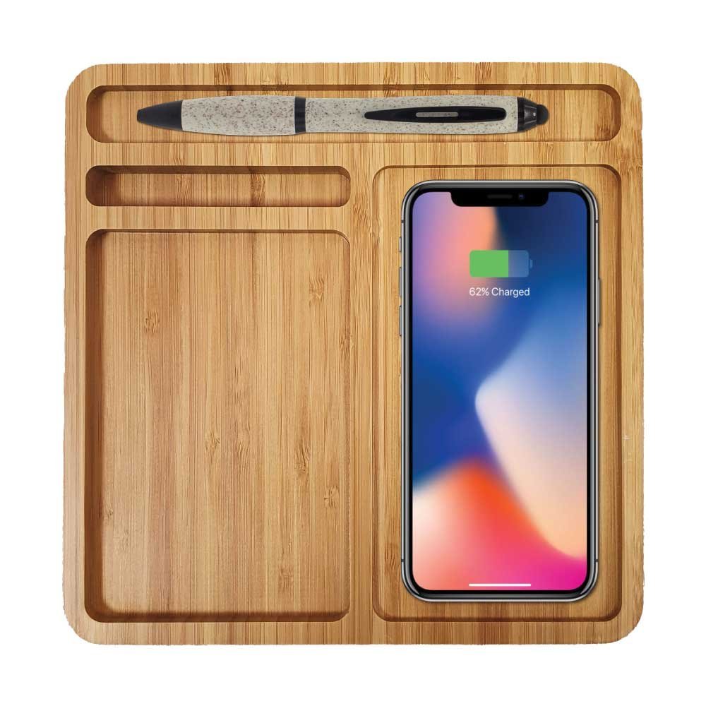 Bamboo 15W Wireless Desk Fast Charging Pad & Organizer