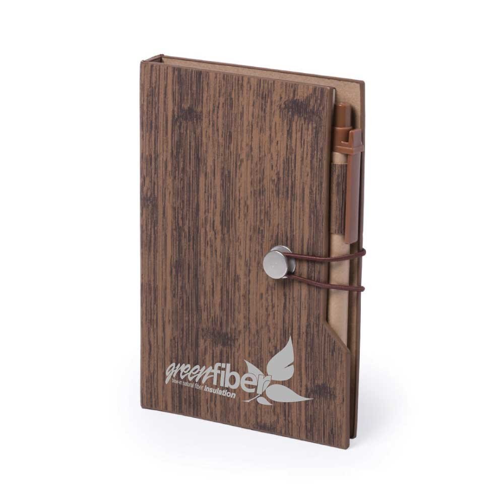 Wood Design Notebook with Sticky Note and Pen - Image 2
