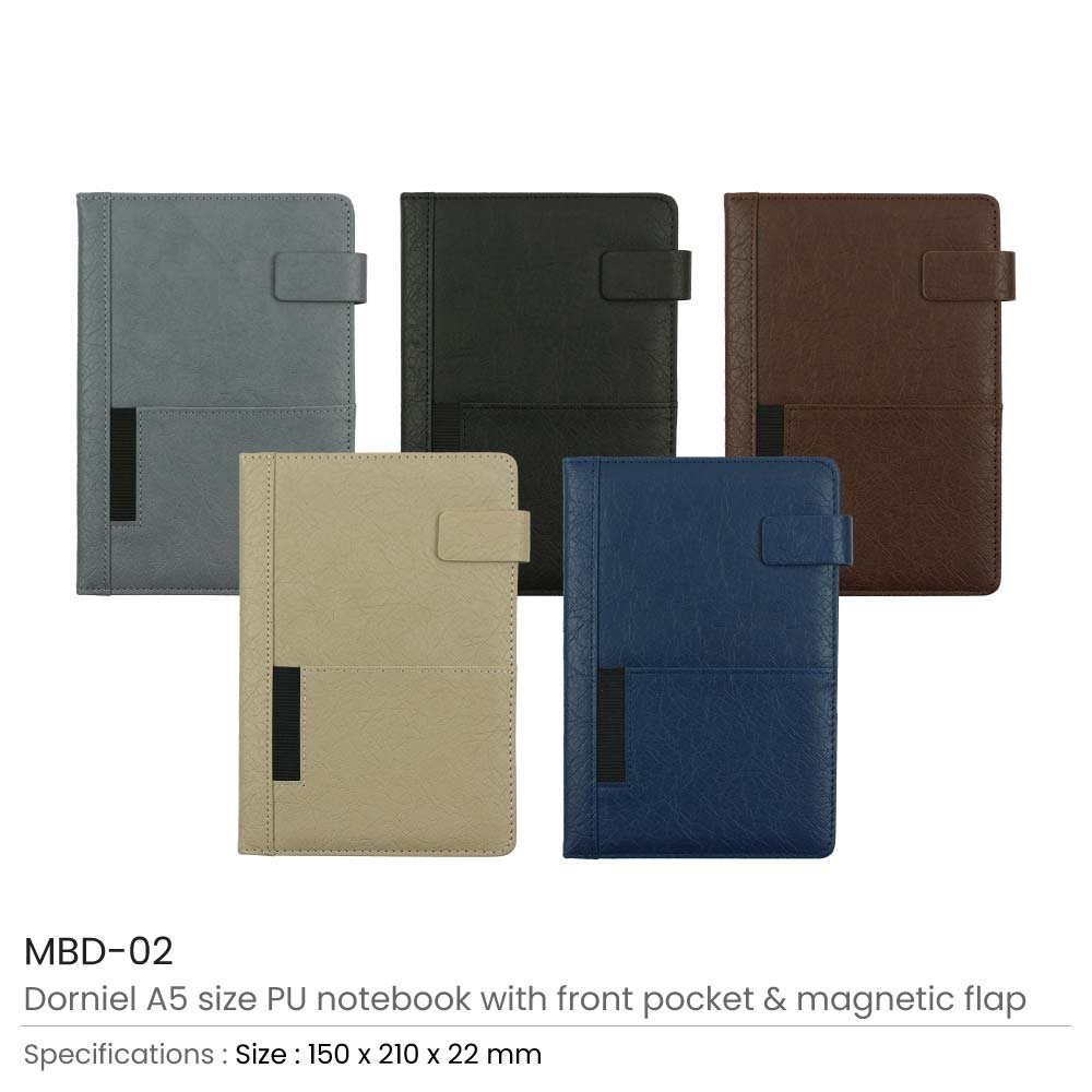 Dorniel A5 PU Notebooks with Front Pocket & Magnetic Flap - Image 9