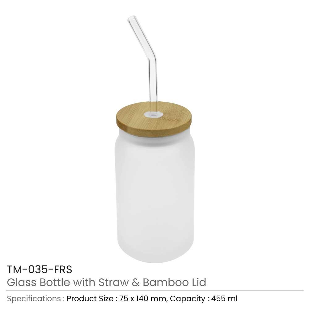 Glass Bottle with Straw and Bamboo Lid 455 ml Capacity - Image 4