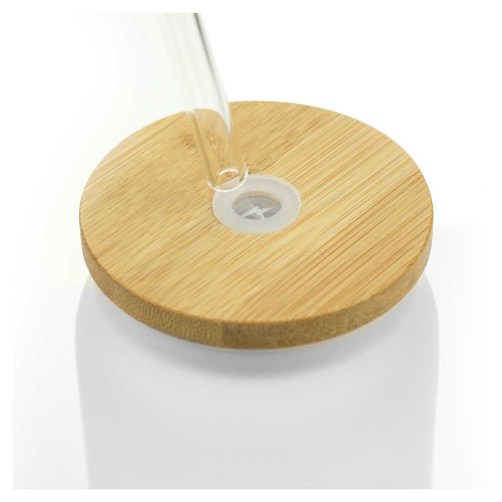 Glass Bottle with Straw and Bamboo Lid 455 ml Capacity - Image 3