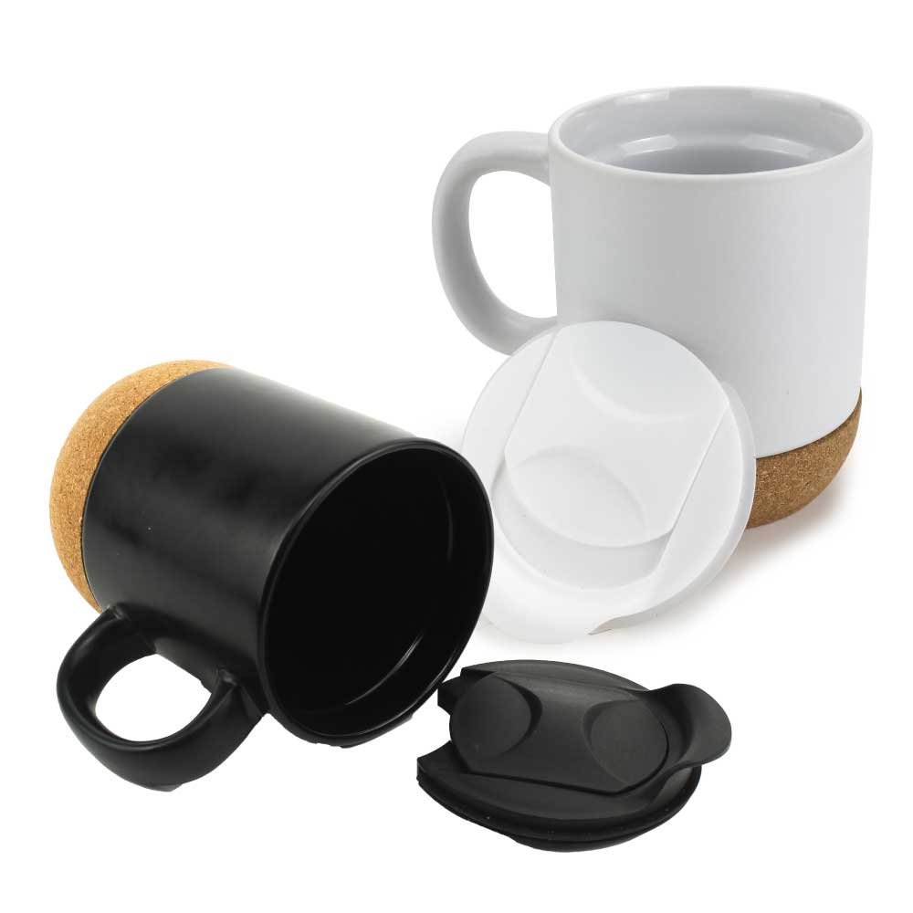 Ceramic Mugs with Lid and Cork Base 385 ml
