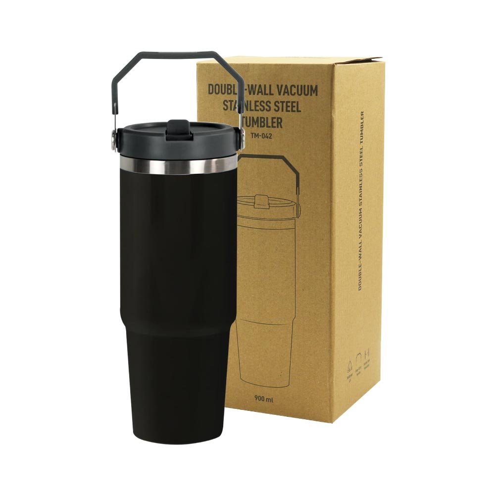 Tumbler with Handle & Straw SS Double Wall 900ml
